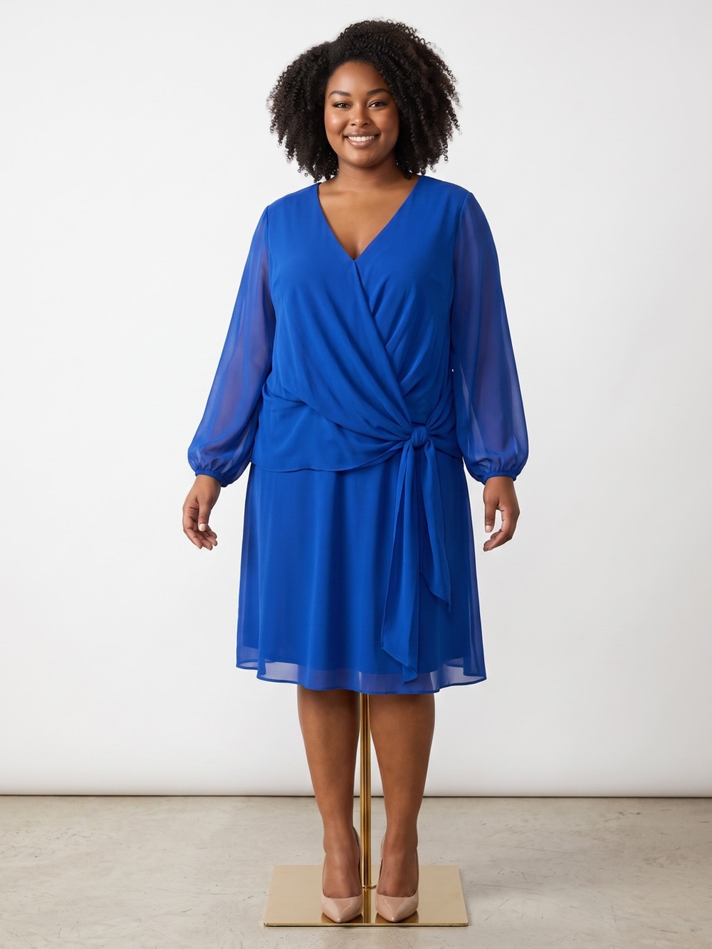 Lauren Ralph Lauren Royal Blue V-Neck Wrap Dress with Side Tie